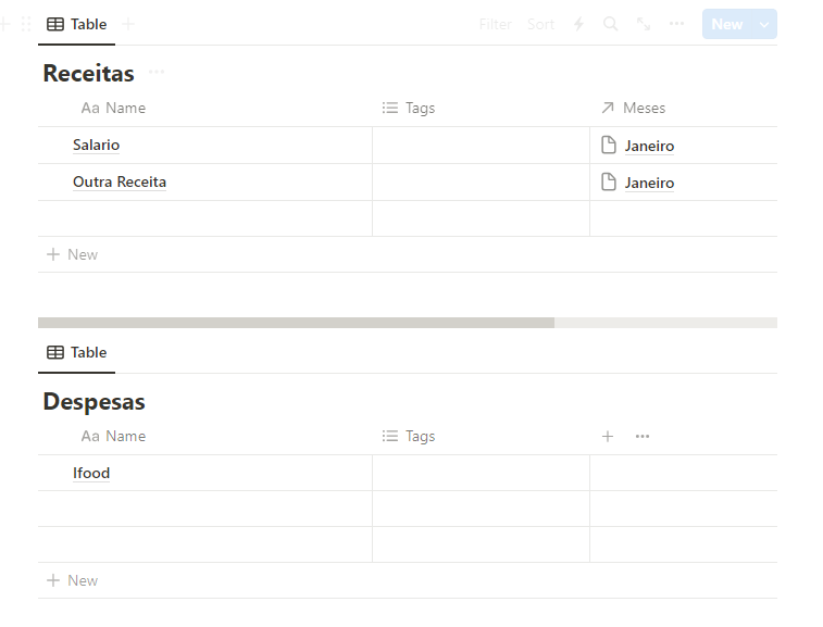 databases de controle despesas e receitas no notion