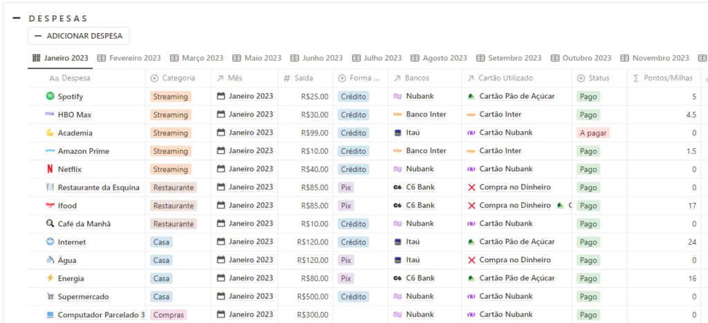 controle financeiro pessoal no notion